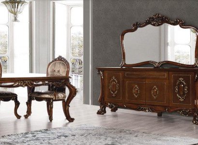 Set of dresser with mirror group suite dressers wood luxury style baroque 2-piece set.